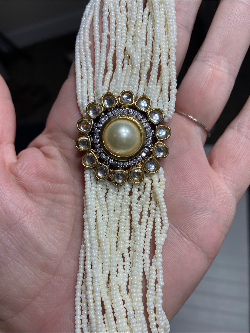 Traditional South Asian Multi-Strand Seed Pearl Choker W/ Pendant Artisnal NWOT